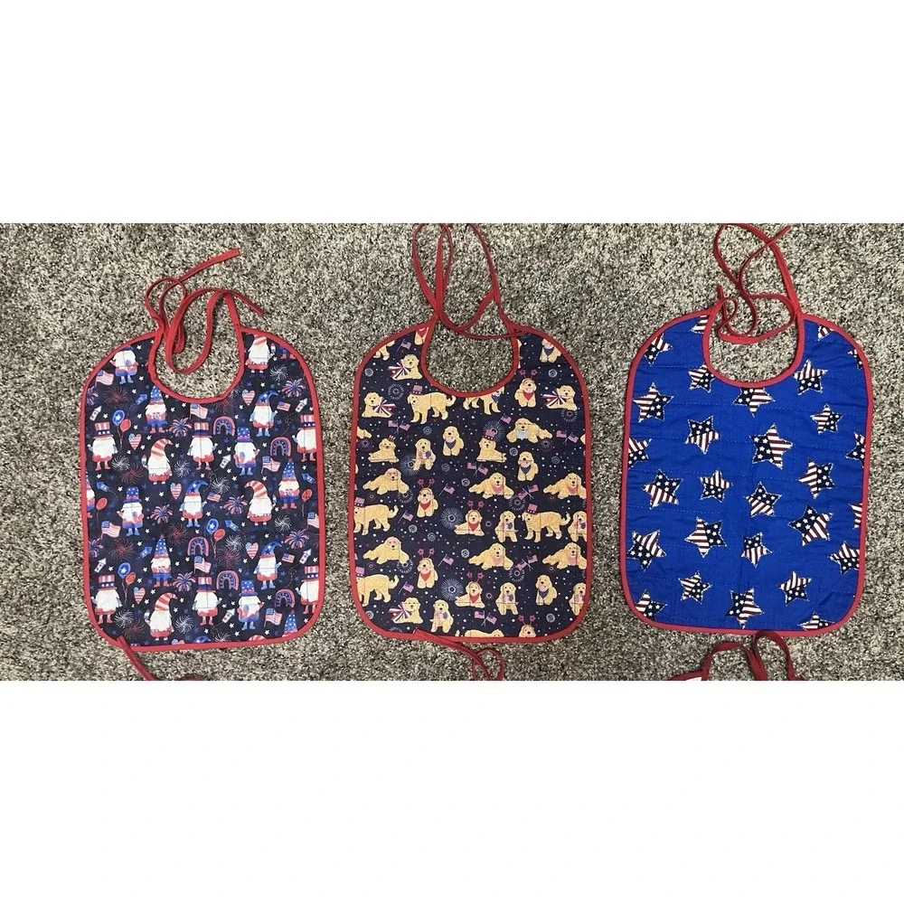 Lot Of 6 Quilted‎ Handmade July 4th Baby Bibs Large Size 12